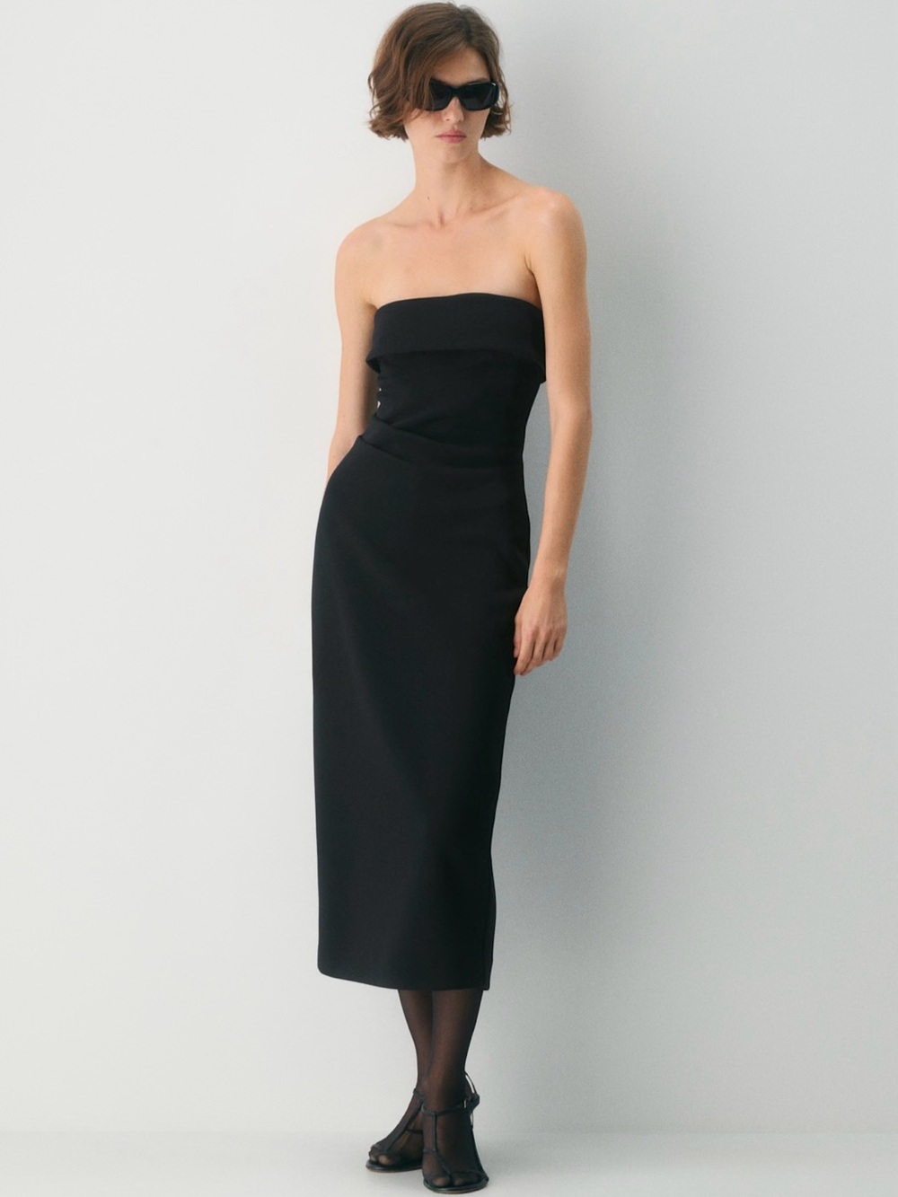 Babaton Black Strapless Midi Dress
